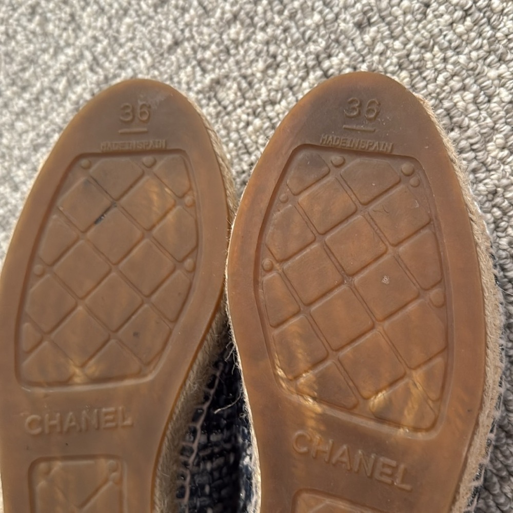 Chanel Espadrilles Tweed Blue Black Sliver Shoes 36 - Picture 10 of 12